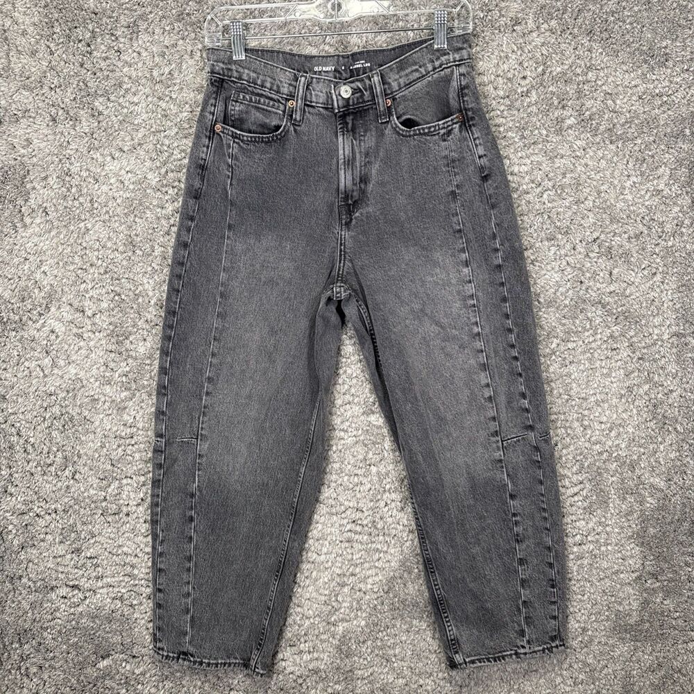 Old Navy High Rise Barrel Leg Jeans Grey Size 6 Baggy Denim